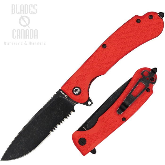 Daggerr Wocket Flipper Folding Knife, Black SW Partially Serrated Blade, FRN Orange, DGRWKFORBWSR