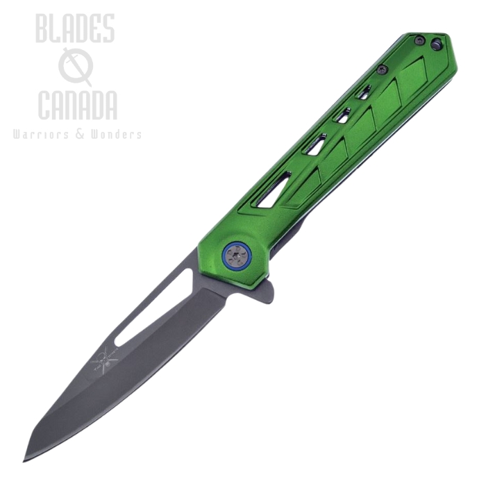 Frost TX57GN Flipper Folding Knife, Assisted Opening, Stainless Gray, Aluminum Green, FTX57GN