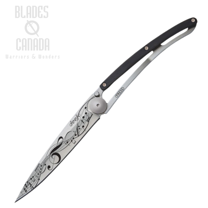 Deejo Tattoo 37g Titan Music Folding Knife, Stainless, Ebony Wood, DEE1CB058 (image for) Deejo Tattoo 37g Titan Music Folding Knife, Stainless, Ebony Wood, DEE1CB058