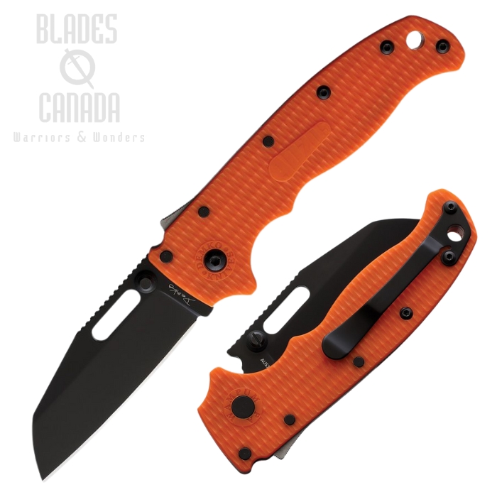 Demko AD20.5 Shark Lock Folding Knife, AUS10 Black Sharkfoot, Grivory Orange, DEMAD205F23B