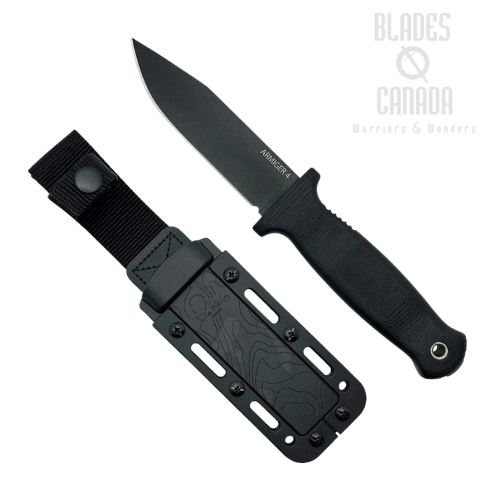 Demko Armiger 4 Fixed Blade Knife, 80CrV2 Black Clip Point, Black Handle, Kydex Sheath, ARM4-80CrV2-BLK-CP