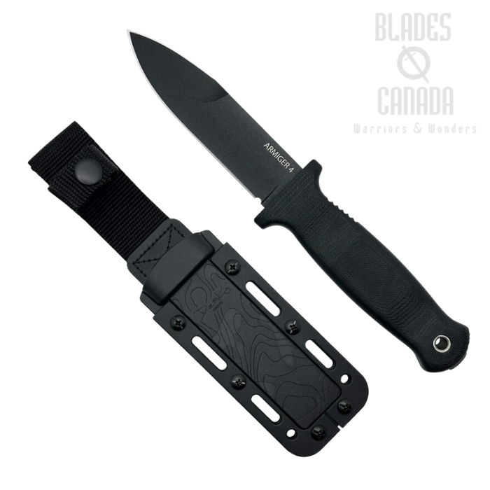 Demko Armiger 4 Fixed Blade Knife, 80CrV2 Black Spear Point, Black Handle, Kydex Sheath, ARM-8CrV2-BLK-SPR