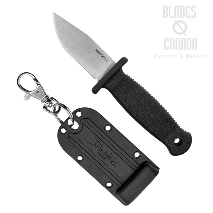 Demko Armiger 2 Fixed Blade Knife, 4034SS Clip Point, Black Handle, Kydex Sheath, ARM2-4034SS-CP