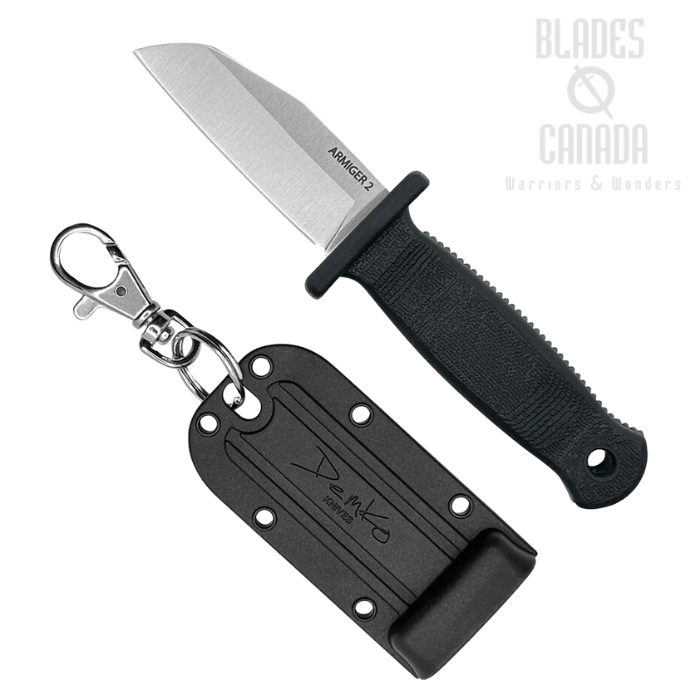 Demko Armiger 2 Fixed Blade Knife, 4034SS Shark Foot, Black Handle, Kydex Sheath, ARM2-4034SS-SF