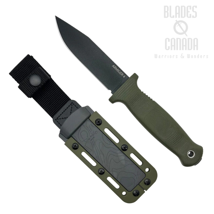 Demko Armiger 4 Fixed Blade Knife, 80CrV2 Black Clip Point, OD Green Handle, Kydex Sheath, ARM4-80CrV2-OD-CLP