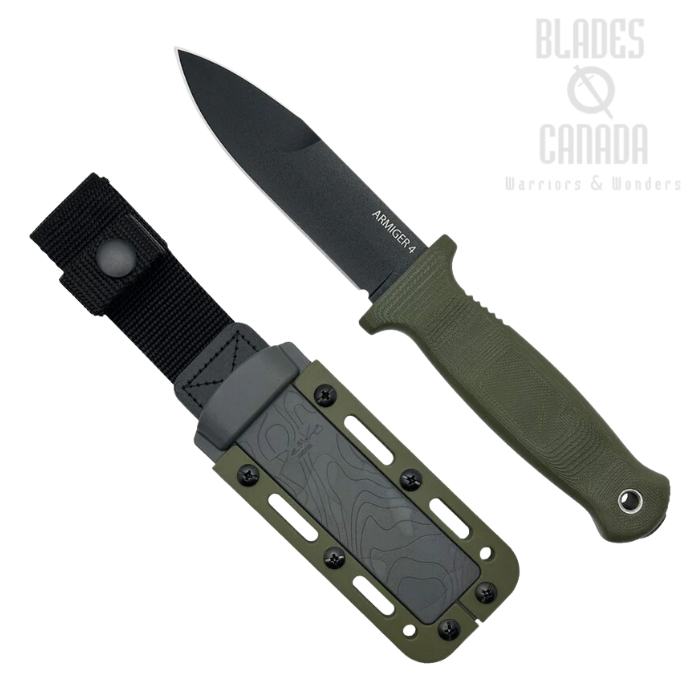 Demko Armiger 4 Fixed Blade Knife, 80CrV2 Black Spear Point, OD Green Handle, Kydex Sheath, ARM4-80CrV2-OD-SPR