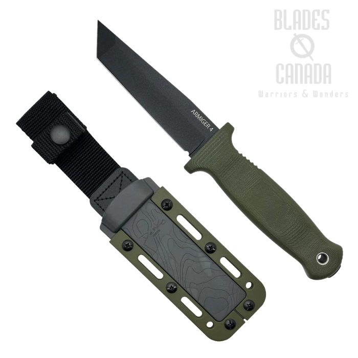 Demko Armiger 4 Fixed Blade Knife, 80CrV2 Black Tanto, OD Green Handle, Kydex Sheath, ARM4-80CrV2-OD-TP