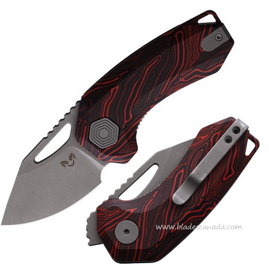 Damned Designs Anzu Flipper Folding Knife, 14C28N SW, Damascus G10 Black/Red, DMN016BKRD