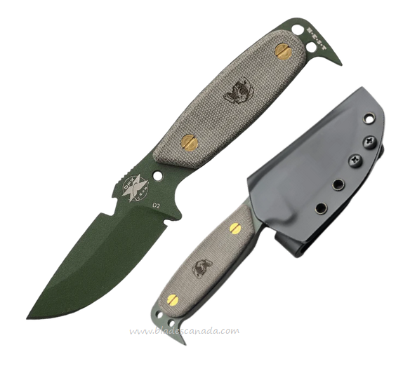 DPX Hest Original Fixed Blade Knife, D2 OD Green, Micarta Green