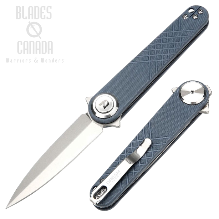 DreamTech Flipper Button Lock Knife, 14C28N Bead Blast, G10 Slate Blue, D4052GBL (image for) DreamTech Flipper Button Lock Knife, 14C28N Bead Blast, G10 Slate Blue, D4052GBL