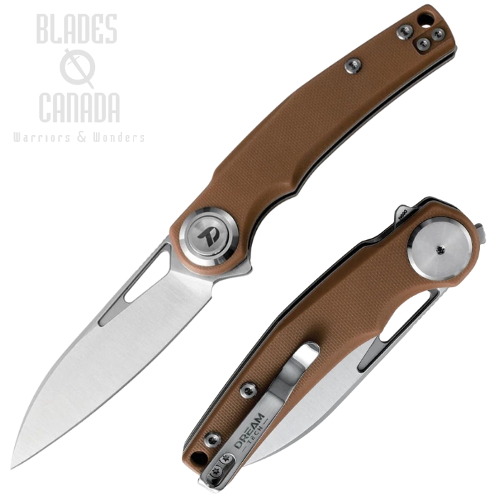 DreamTech Flipper Button Lock Folding Knife, D2 Satin Sheepsfoot, Micarta Brown, D4130GBR (image for) DreamTech Flipper Button Lock Folding Knife, D2 Satin Sheepsfoot, Micarta Brown, D4130GBR