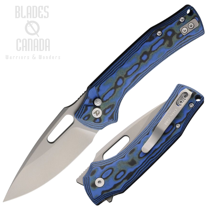 DreamTech Button Lock Folding Knife, D2 Bead Blast, Micarta Blue/Green, D4542MBL (image for) DreamTech Button Lock Folding Knife, D2 Bead Blast, Micarta Blue/Green, D4542MBL