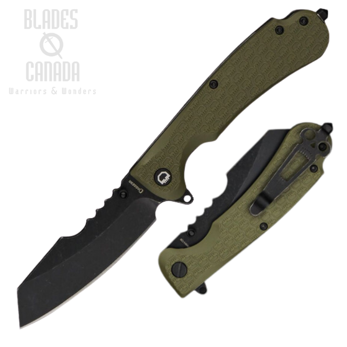 Daggerr Rhino Flipper Folding Knife, Black SW Blade, FRN Olive Textured, RNFRNOLBW