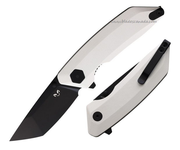 Damned Designs Chimera Flipper Folding Knife, 14C28N Black SW, G10 White, DMN009GWB