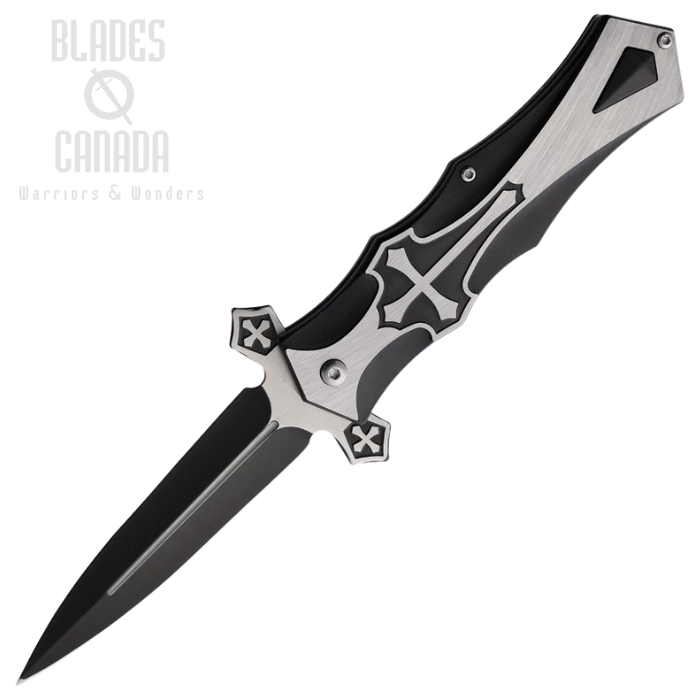 ElitEdge Knight Flipper Folding Knife, Two-Tone Blade, Assisted Opening, Stainless Cross Onlay, EE10817BK