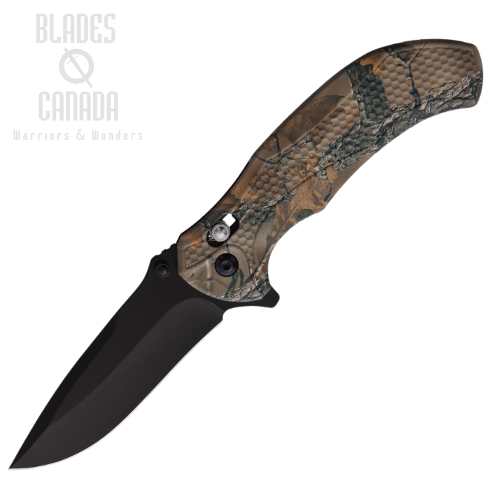 ElitEdge Crossbar Lock Flipper Knife, Stainless Black, Camo Handle, EE10A110CA