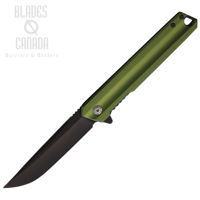 ElitEdge Flipper Folding Knife, Assisted Opening, Stainless Black, Aluminum Green, EE10A115GN