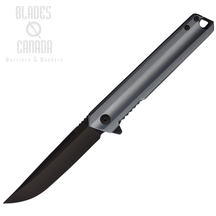 ElitEdge Flipper Folding Knife, Assisted Opening, Stainless Black, Aluminum Gray, EE10A115GY