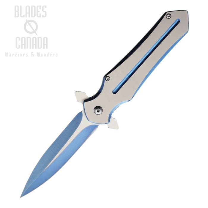 ElitEdge 10A38BL Folding Knife, Assisted Opening, Stainless Two-Tone, Blue/Silver Handle