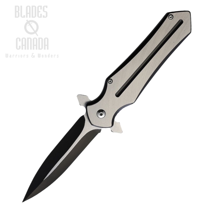 ElitEdge 10A38BS Folding Knife, Assisted Opening, Stainless Two-Tone, Black/Silver Handle