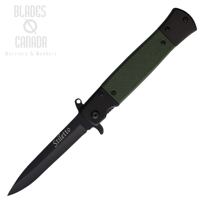 ElitEdge Flipper Folding Knife, Assisted Opening, Black Blade, Stainless Black/G10 Green, EE10A96GN