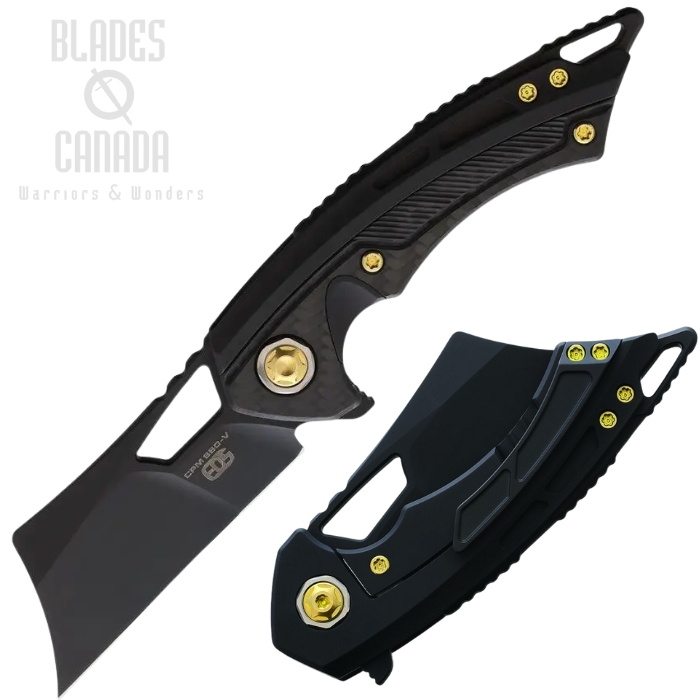 EOS Mini Nautilus Cleaver Black CPM-S60V Black Titanium & CF - Black & Gold (image for) EOS Mini Nautilus Cleaver Black CPM-S60V Black Titanium & CF - Black & Gold
