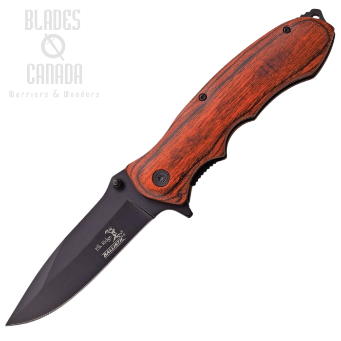 Elk Ridge Flipper Folding Knife, Assisted Opening, Stainless Black, Wood Handle, 160BW Elk Ridge Flipper Folding Knife, Assisted Opening, Stainless Black, Wood Handle, 160BW