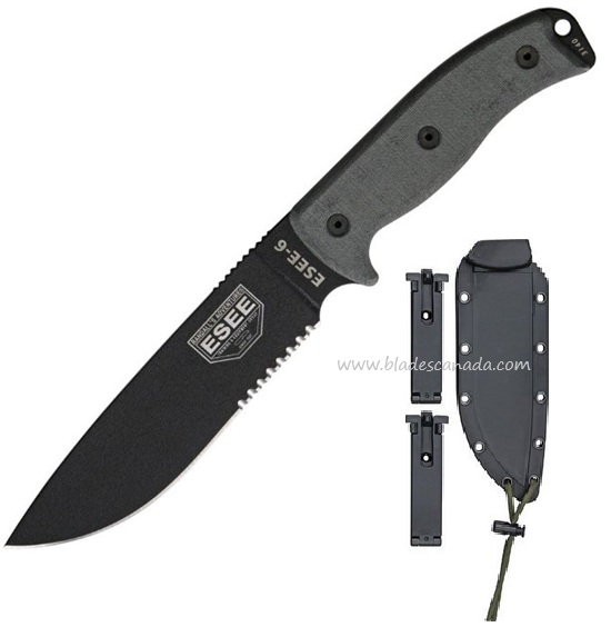 ESEE 6S-B Fixed Blade Knife, 1095 Carbon, Micarta Handle, Black Molded Sheath, 6S-B ESEE 6S-B Fixed Blade Knife, 1095 Carbon, Micarta Handle, Black Molded Sheath, 6S-B