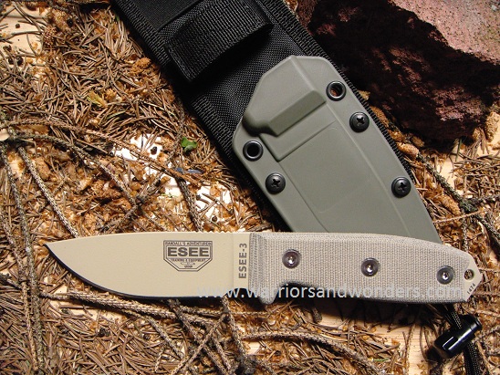 ESEE 3P-MB-DT Fixed Blade Knife, 1095 Desert Tan, Micarta, MOLLE Sheath