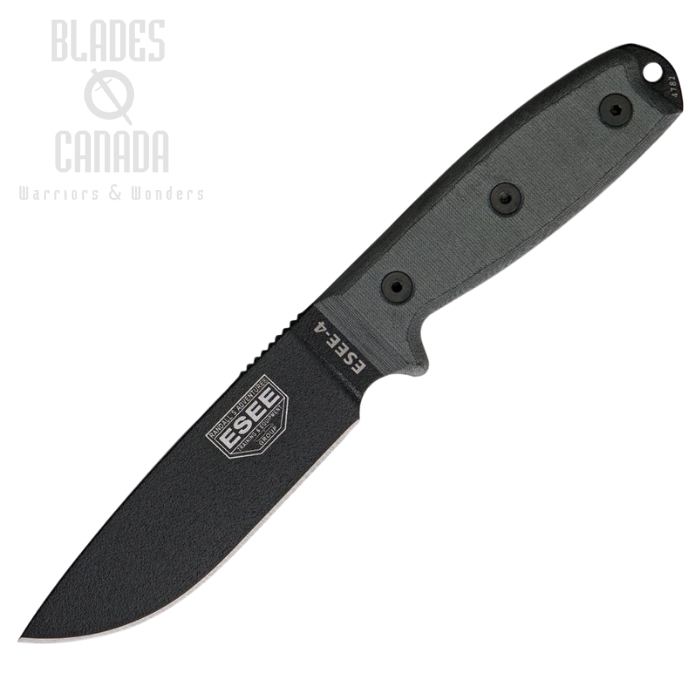 ESEE Model 4 Fixed Blade Knife, 1095HC Black, Micarta Black, ES4PKO