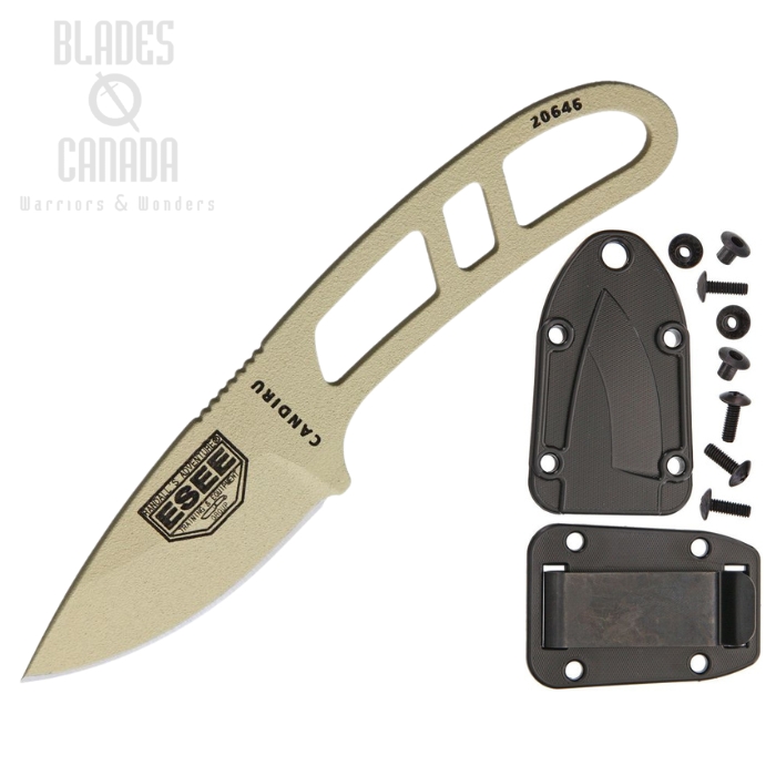 Esee Candiru Fixed Blade Knife w/Kit, 1095 Desert Tan, CAN-DT-KIT-E