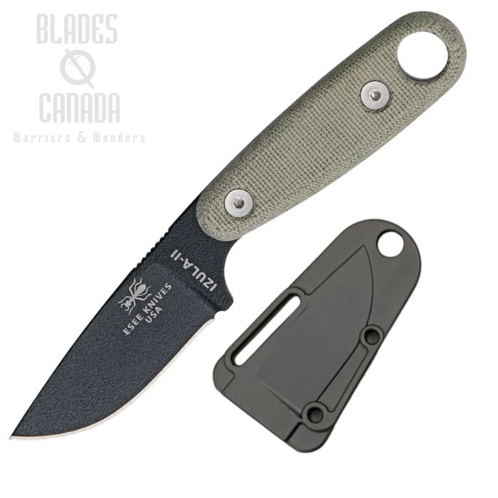 ESEE Izula II Fixed Blade Knife, 1095 Carbon, Canvas Micarta, Molded Sheath, IZULAIIB