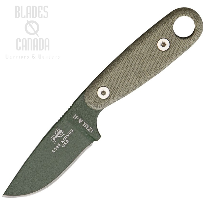 ESEE Izula II Fixed Blade Knife, 1095 Carbon OD Green, Micarta, Molded Sheath