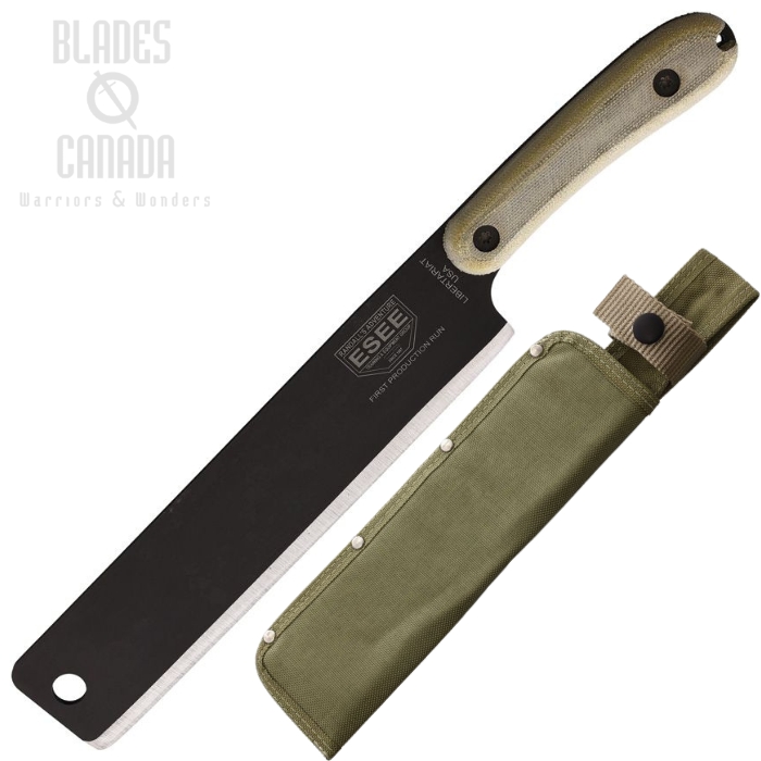 ESEE Libertariat Machete Knife, Carbon Classic Finish, Micarta Natural, Tan Nylon Sheath, LIBERTARIAT