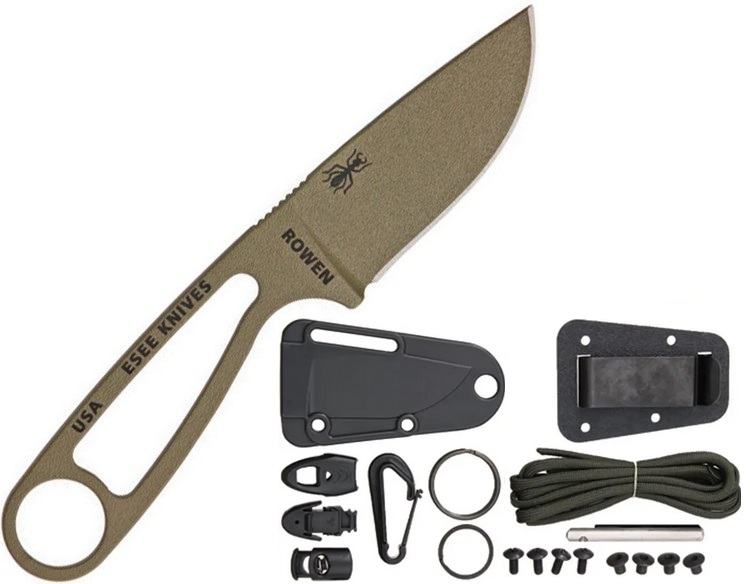 ESEE Izula w/KIT Fixed Blade Knife, 1095 Carbon Dark Earth, Molded Sheath, IZULA-DE-KIT ESEE Izula w/KIT Fixed Blade Knife, 1095 Carbon Dark Earth, Molded Sheath, IZULA-DE-KIT