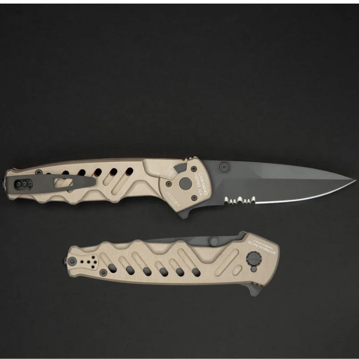 Extrema Ratio Caimano Nero N.A. Flipper Folding Knife, N690 Black Partially Serrated, Aluminum Tactical Mud