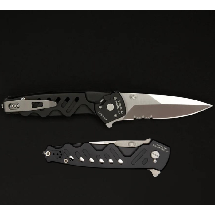Extrema Ratio Caimano Nero N.A. Flipper Folding Knife, N690 Satin, Aluminum Black