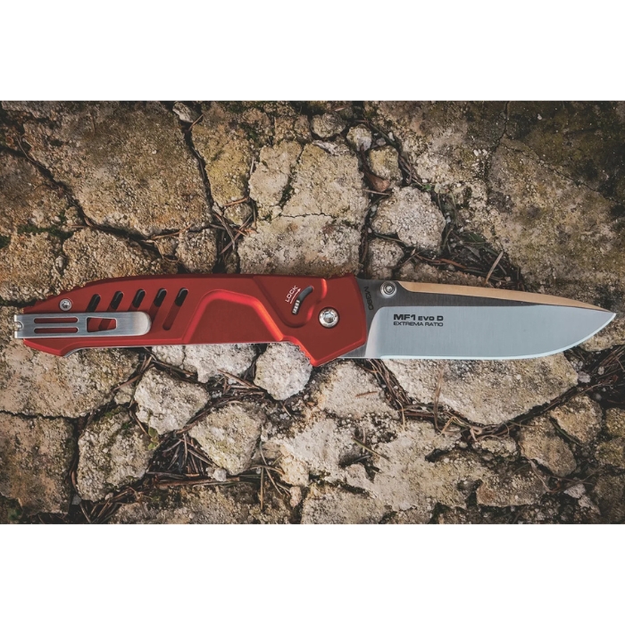 Extrema Ratio MF1 Evo D Folding Knife, M390 Satin, Aluminum Red