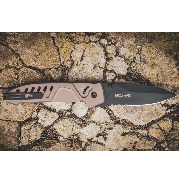 Extrema Ratio MF1 Evo SP Folding Knife, N690 Black Partially Serrated, Aluminum Tactical Mud