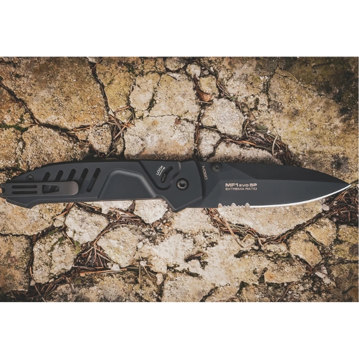 Extrema Ratio MF1 Evo SP Folding Knife, N690 Black Partially Serrated, Aluminum Black