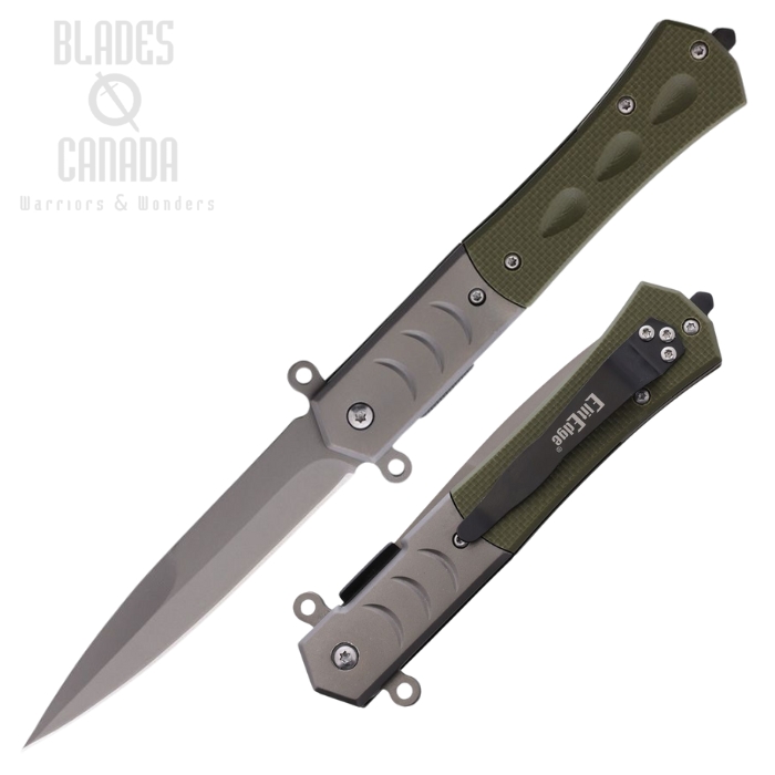 ElitEdge Flipper Folding Knife, Assisted Opening, Gray Ti Blade, G10 Green, EE10A108GN