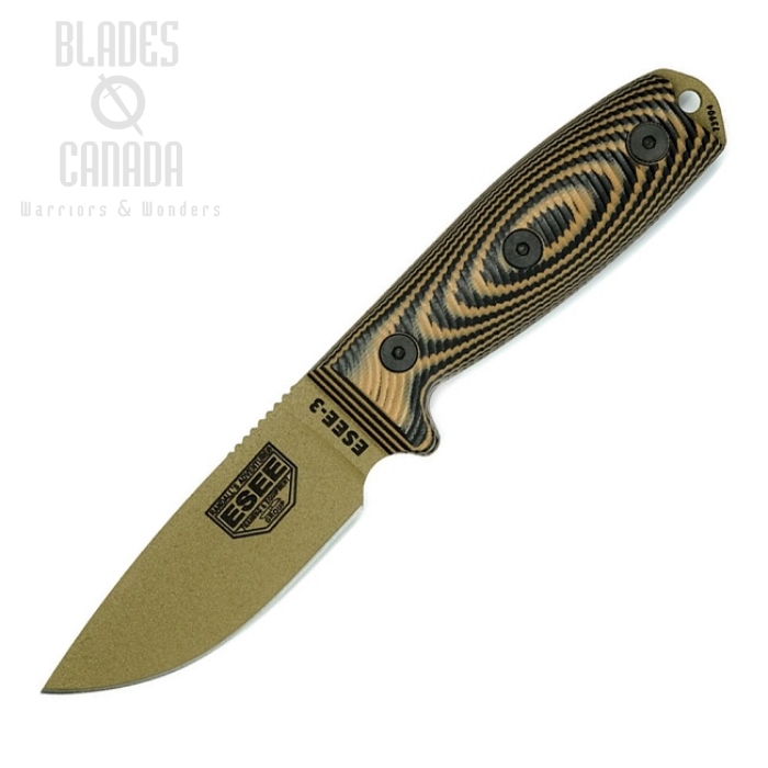 ESEE 3PMDE-005 Fixed Blade Knife, 1095 Carbon Dark Earth, G10 3D Black/Coyote, 3PMDE-005 (image for) ESEE 3PMDE-005 Fixed Blade Knife, 1095 Carbon Dark Earth, G10 3D Black/Coyote, 3PMDE-005