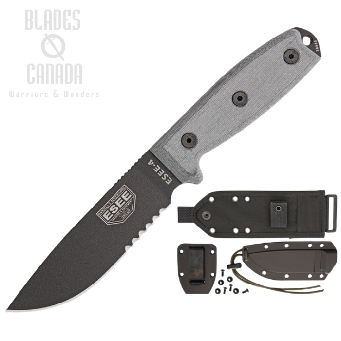 ESEE Model 4 Fixed Blade Knife, 1095 Carbon, Micarta, MOLLE Sheath, 4S-MB-B (image for) ESEE Model 4 Fixed Blade Knife, 1095 Carbon, Micarta, MOLLE Sheath, 4S-MB-B