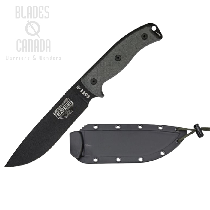 ESEE 6P-B Fixed Blade Knife, 1095 Carbon, Micarta Handle, Molded Sheath, 6P-B (image for) ESEE 6P-B Fixed Blade Knife, 1095 Carbon, Micarta Handle, Molded Sheath, 6P-B