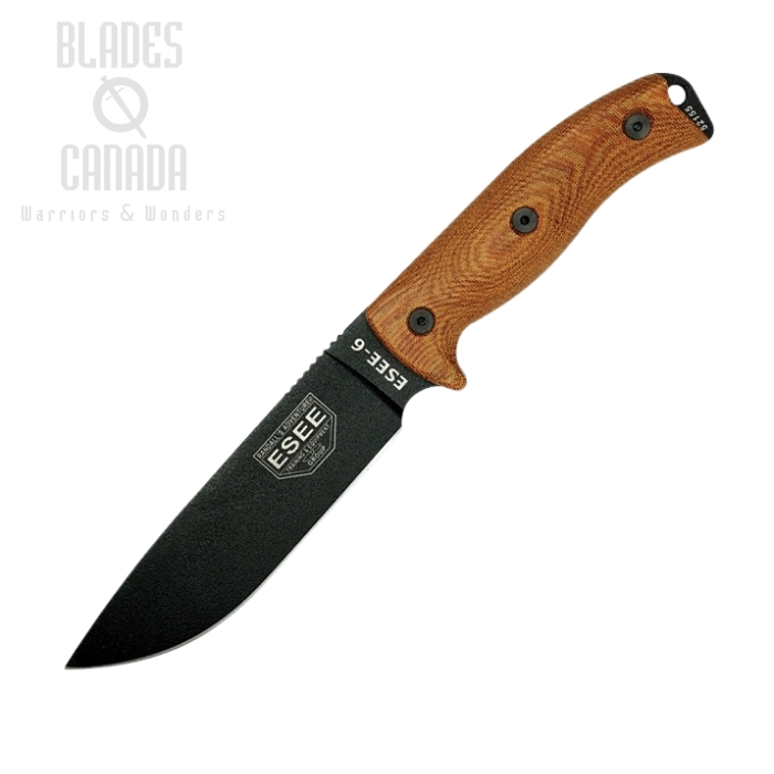 ESEE Model 6 Fixed Blade Knife, 1095 Carbon, 3D Canvas Micarta, Molded Sheath Black, 6PB-011 (image for) ESEE Model 6 Fixed Blade Knife, 1095 Carbon, 3D Canvas Micarta, Molded Sheath Black, 6PB-011