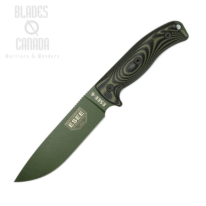ESEE Model 6 Fixed Blade Knife, 1095 Carbon OD Green, G10 3D Black/OD, 6POD-003 (image for) ESEE Model 6 Fixed Blade Knife, 1095 Carbon OD Green, G10 3D Black/OD, 6POD-003