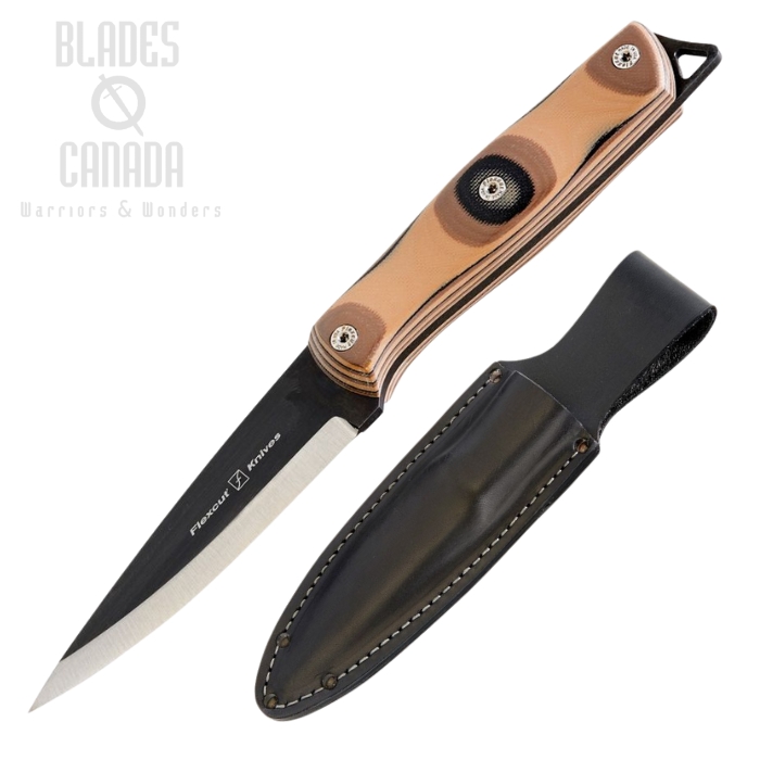 Flexcut Hawthorne Explorer Fixed Blade Knife, 1095 Black, G10 Earth Camo, Leather Sheath, FLEXH1A