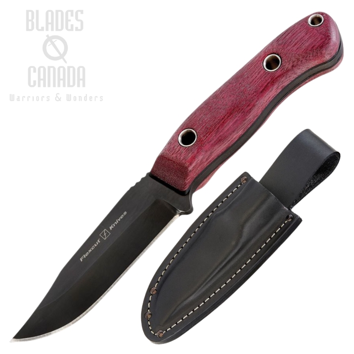 Flexcut Hawthorne Drifter Fixed Blade Knife, 1095 Black, Wood Purple Heart/G10, Leather Sheath, FLEXH2B