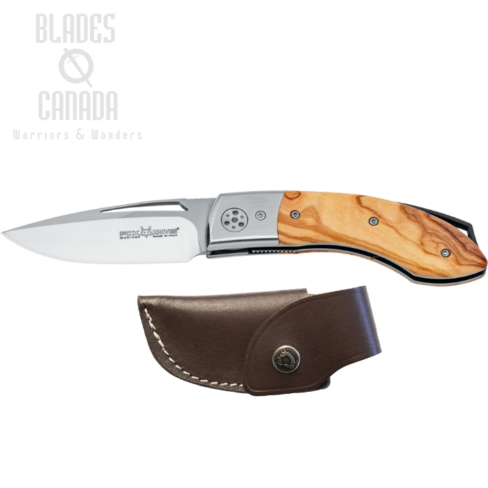 Fox Italy Dream Catcher Folding Knife, N690, Olive Wood, Leather Sheath, FX-441OL