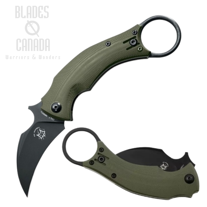 Fox Italy Black Bird Karambit Folding Knife, Wave Opening, N690 Black, G10 Green, FX-591 OD (image for) Fox Italy Black Bird Karambit Folding Knife, Wave Opening, N690 Black, G10 Green, FX-591 OD